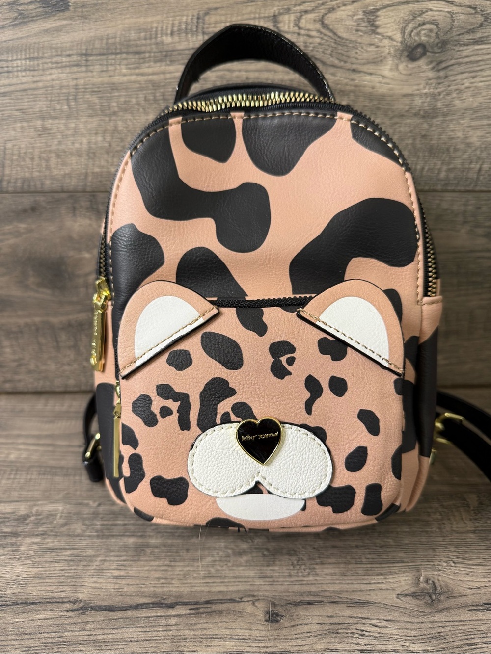 Betsey Johnson Leopard Print Mini Backpack with Gold Hardware